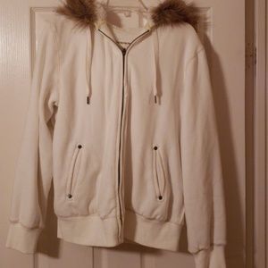 Green Tea Winter jacket with faux fur edged hood